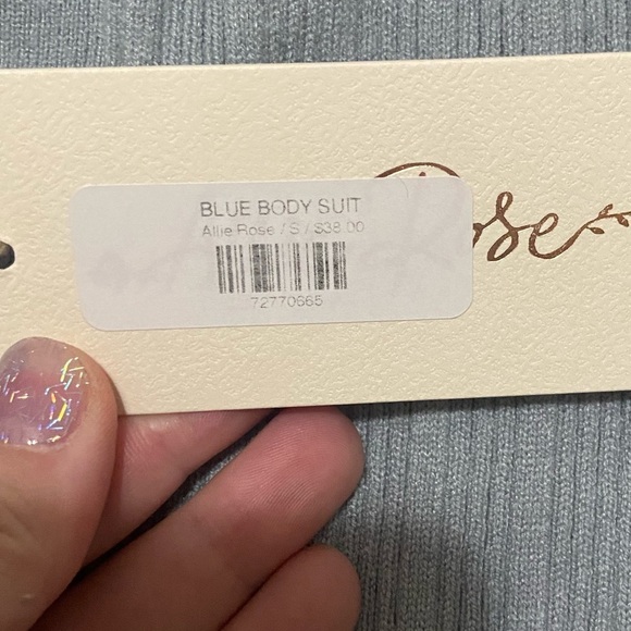 Allie Rose women's S steel blue button up short sleeve sweater bodysuit NWT - Picture 3 of 6